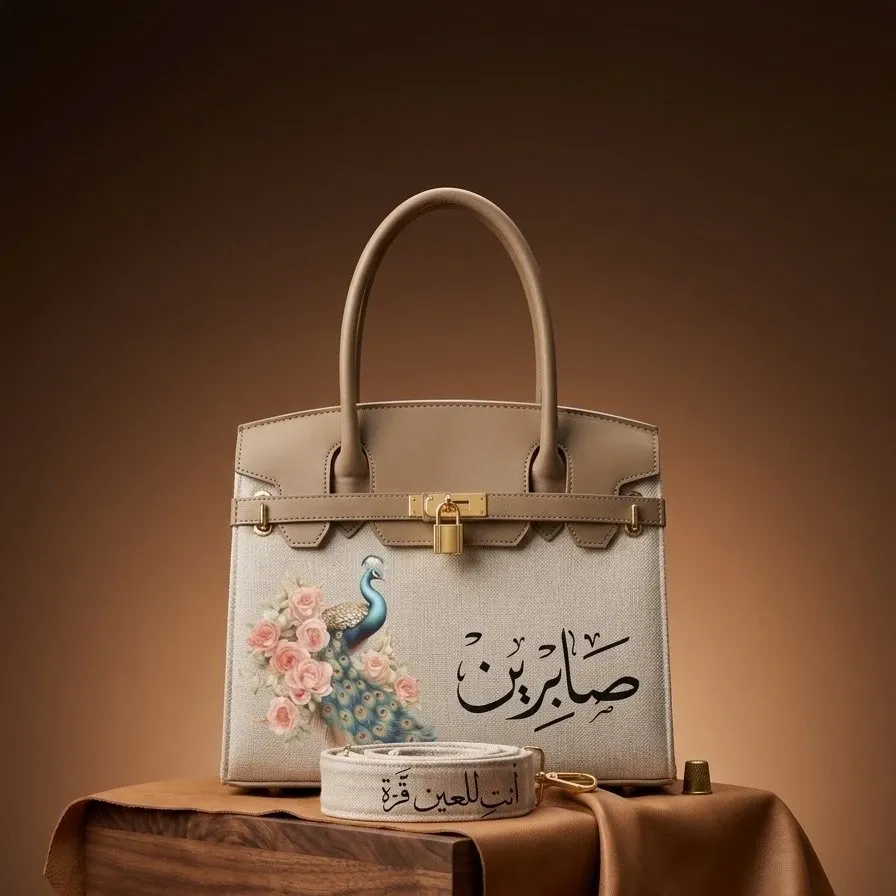 Personalized Premium Leather Handbag - Peacock Floral - Multi-Size/Color