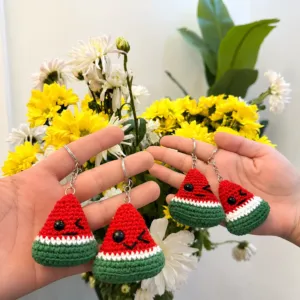 Handmade Crochet Watermelon Palestine Keychain in Soft Yarn