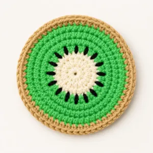 Handmade Crochet Kiwi Cup Coaster in Soft Yarn