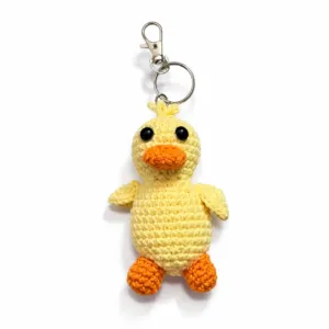 Handmade Crochet Cream Duck Keychain with Orange Details