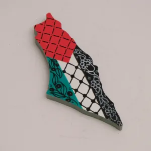 Hand Painted Red Kufiya Palestine Map Fridge Magnet