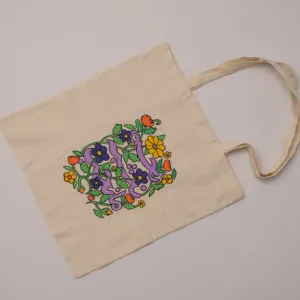 Hand Painted Floral Arabic Calligraphy Cotton Tote Bag