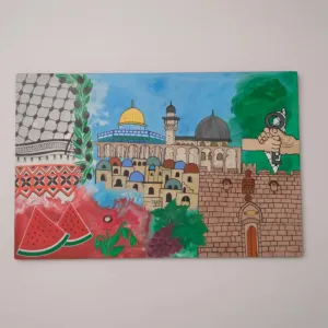 Hand Painted Al Aqsa Palestine Watercolor MDF Wall Art - 50x70 cm