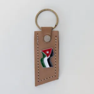 ميدالية جلد طبيعي للمفاتيح بتصميم بطاقة طولية بعلم الأردن