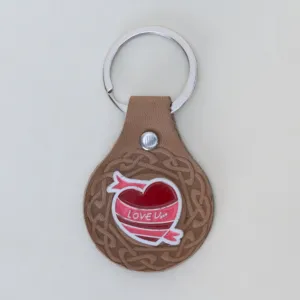 Natural Leather Keychain with Rose Emblem and I Love You Lettering