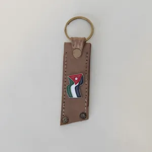 ميدالية جلد طبيعي للمفاتيح بتصميم بطاقة بنية بعلم الأردن