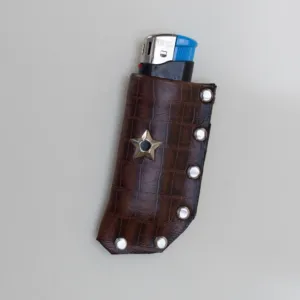 Brown Star and Stud Leather Lighter Case with Hand-Finished Details