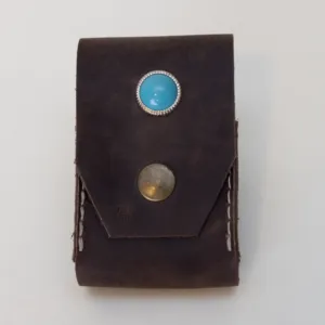 Handcrafted Dark Brown with Turquoise Stone Leather Cigarette Case