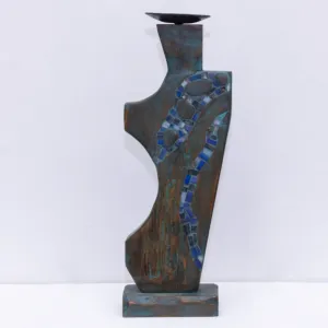 Handmade Blue Mosaic Abstract Candle Holder for Tabletop Decor