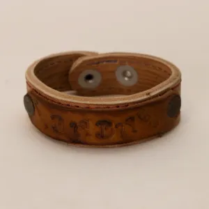 Handmade Brown Embossed with Snap Closure Leather Bracelet