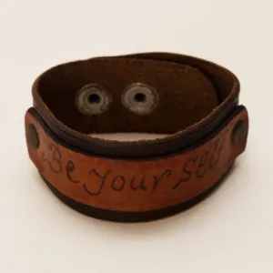 Handmade Brown with Be Yourself Lettering Leather Bracelet