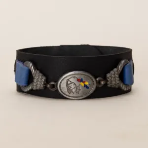 Handmade Black and Blue with Winged Medallion Leather Bracelet