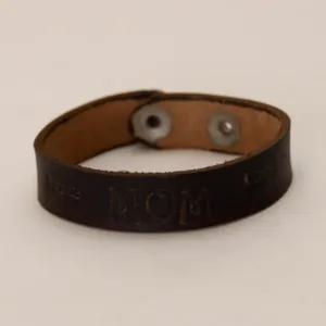 Brown with MOM Lettering Leather Bracelet with Artisan Finish