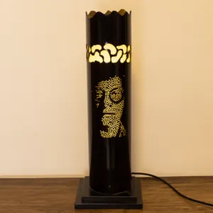 Black Acrylic Table Lamp with Abstract Face and Warm Light