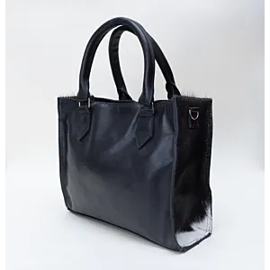 Handcrafted Black Leather Handbag with Structured Top Handles