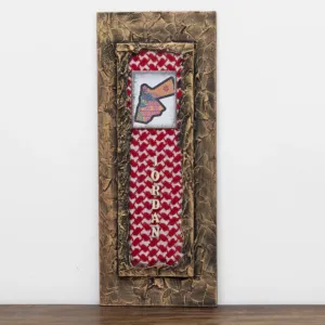 Artisan Jordan Map and Red Keffiyeh Panel Wall-Mounted Key Holder