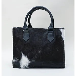 Artisan-Made Black Cowhide Leather Handbag with Hand-Finished Details