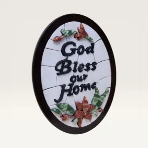 God Bless Our Home Floral Stone Mosaic Wall Plaque, 35x45 cm