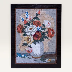 Handmade Colorful Flower Vase Stone Mosaic Wall Art, 40x30 cm