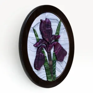 Handmade Purple Iris Oval Stone Mosaic Wall Art, 19x24 cm