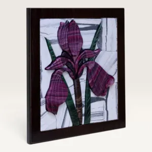 Handmade Purple Iris Square Stone Mosaic Wall Art, 20x21 cm