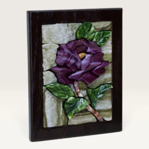 Handmade Deep Purple Rose Stone Mosaic Wall Art, 18x14 cm