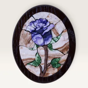 Blue Lilac Rose Oval Stone Mosaic Wall Art, 21x17 cm