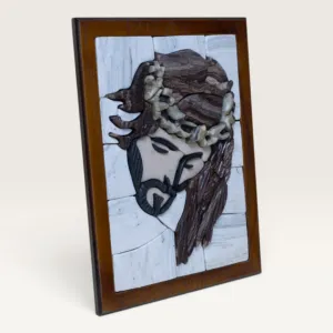 Handmade Christ Portrait Stone Mosaic Wall Art, 24x33 cm
