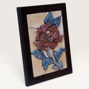 Handmade Rustic Rose Stone Mosaic Wall Art, 18x14 cm