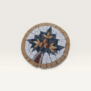 Handmade Round Tree of Life Stone Mosaic with Beige Border, 10 cm