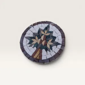 Handmade Round Tree of Life Mosaic with Charcoal Border, 10 cm