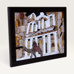 Handmade Petra Treasury and Camel Stone Mosaic Wall Art, 21x26 cm