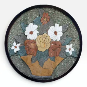 Handmade Large Round Floral Bouquet Stone Mosaic Wall Art