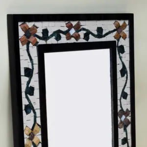 Handmade Floral Border Stone Mosaic Wall Mirror, 20x30 cm