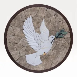 Handmade Peace Dove Round Stone Mosaic Wall Artwork