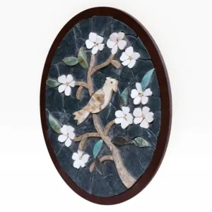 Handmade Bird on Blossom Branch Stone Mosaic Wall Art, 38x50 cm