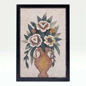Handmade Botanical Vase Stone Mosaic Wall Art, 85x50 cm
