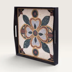 Handmade Geometric Stone Mosaic Serving Tray, 25x25 cm