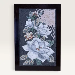 Handmade White Floral Stone Mosaic Wall Art, 27x14 cm