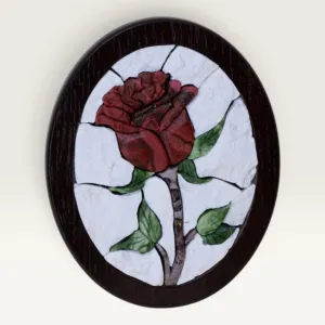 Rich Red Rose Oval Stone Mosaic Wall Art, 21x17 cm