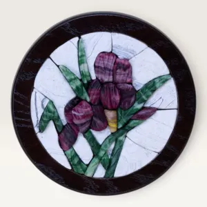Round Purple Iris Mosaic with Pale White Background, 18 cm