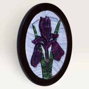 Handmade Oval Purple Iris Stone Mosaic Wall Art, 19x24 cm