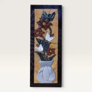 Handmade Floral Vase Stone Mosaic Wall Art, 22x50 cm
