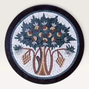 Handmade Madaba Tree of Life Round Stone Mosaic Wall Art