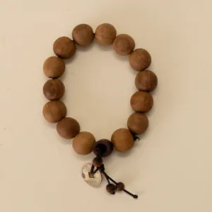 Handmade Olive Wood Bead Bracelet with Round Wooden Pendant Detail