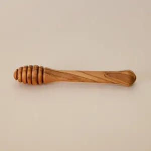 Hand-Carved Wooden Honey Dipper with Deep Grooved Head