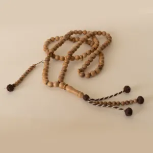 Handmade Olive Wood Tasbih Prayer Beads with Dark Accent Tassel