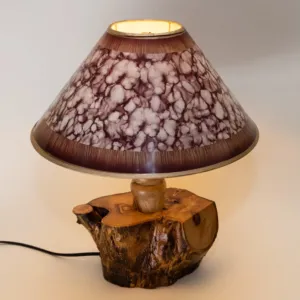 Rustic Olive Wood Table Lamp with Natural Trunk Base and Fabric Shade