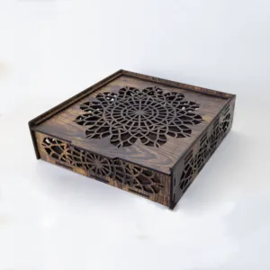Olive Wood Keepsake Box with Geometric Cutout Mandala Lid