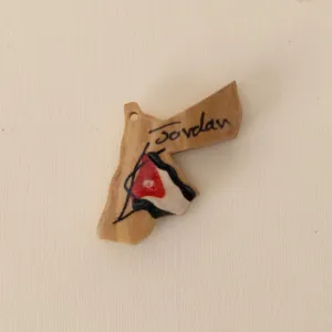 Olive Wood Jordan Map Keychain with Flag and Jordan Lettering